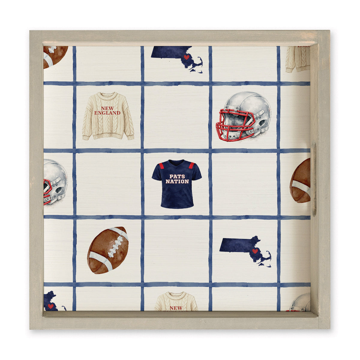 New England Football Icons Serving Tray