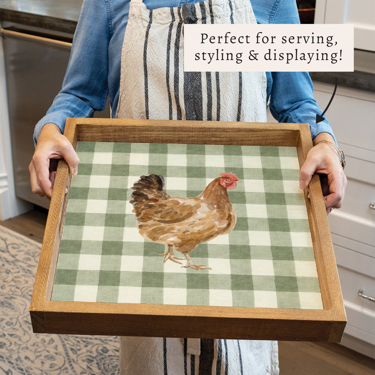 Chicken Gingham Serving Tray