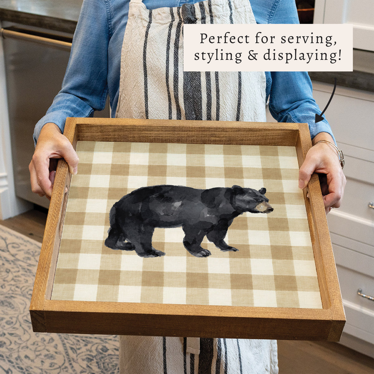 Black Bear Gingham Serving Tray