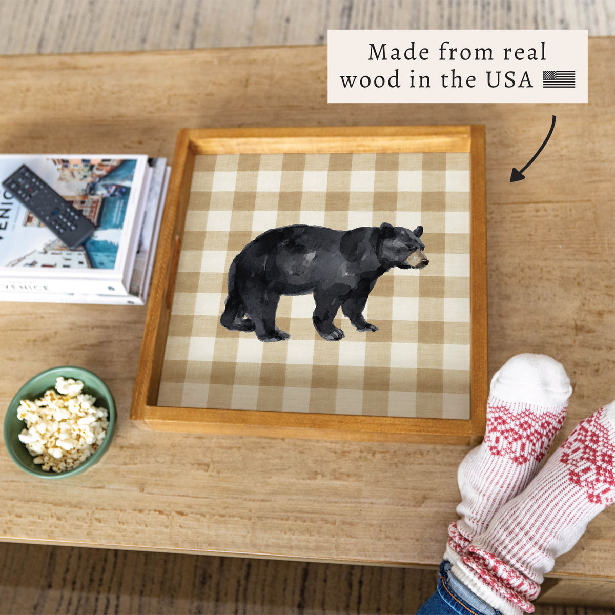 Black Bear Gingham Serving Tray