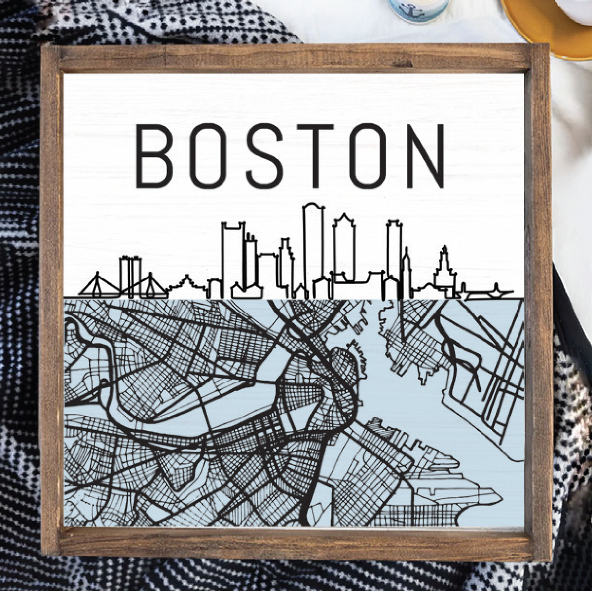 Boston City Map Wooden Serving Tray