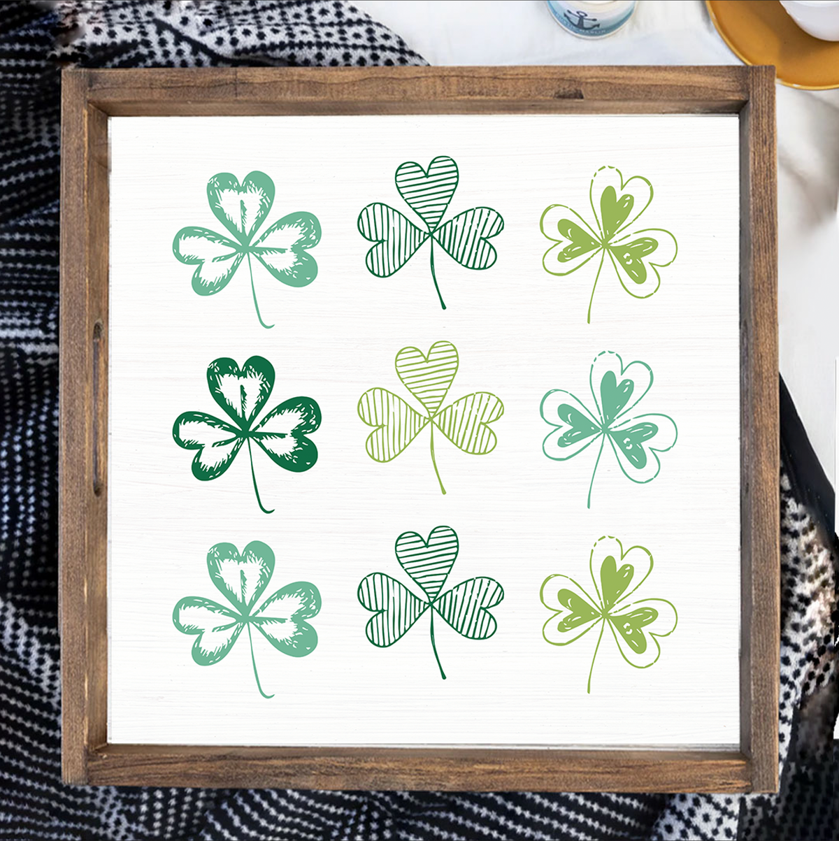 Repeating Shamrocks Wooden Serving Tray