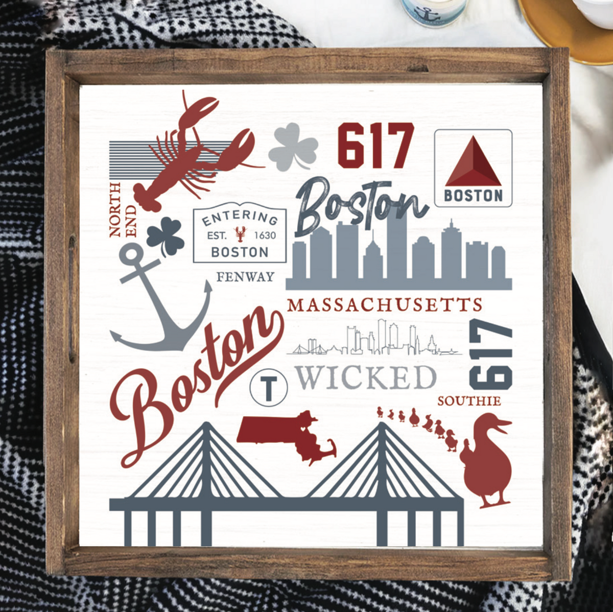 All Things Boston Wooden Serving Tray