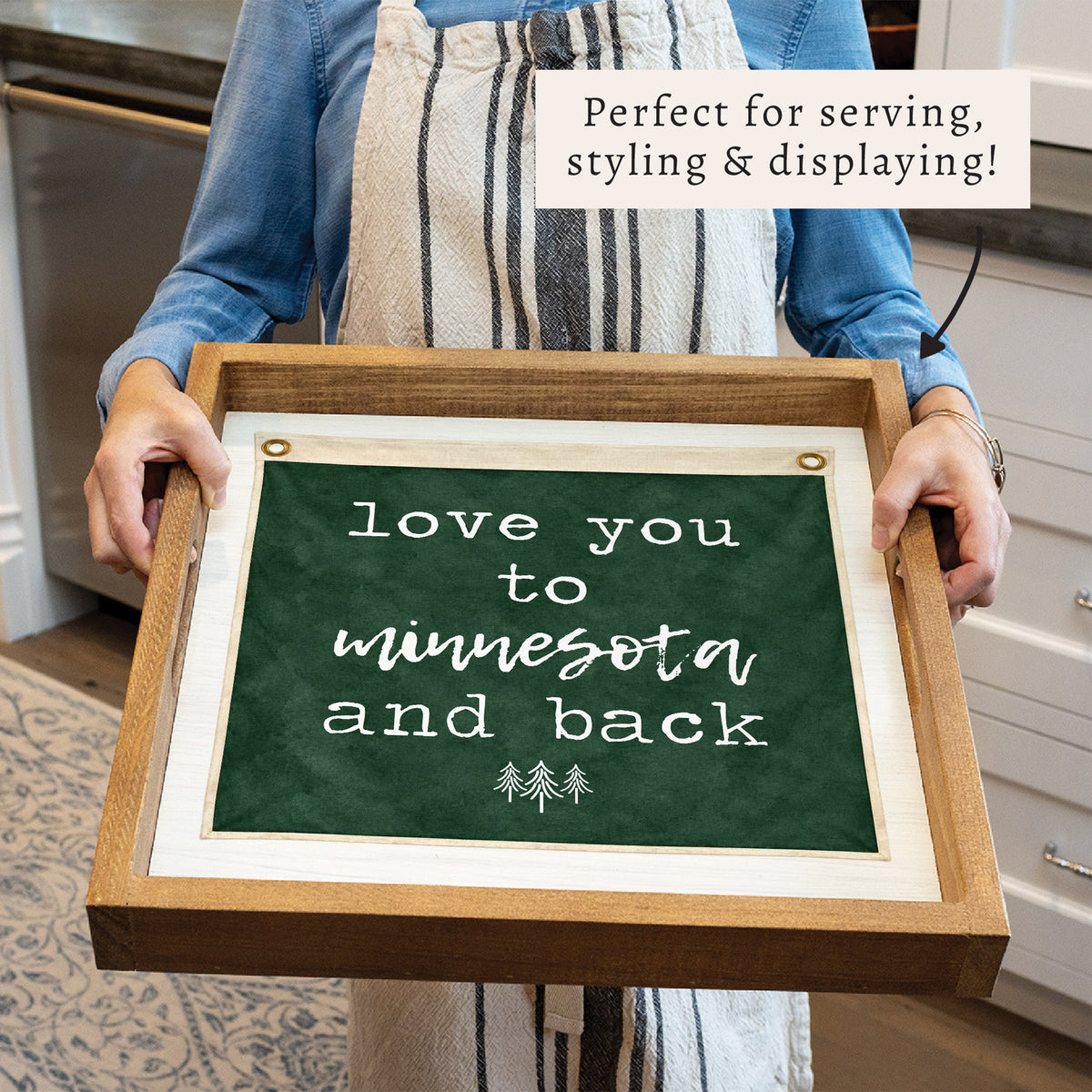 Love You To Personalized Green Vintage Flag Serving Tray