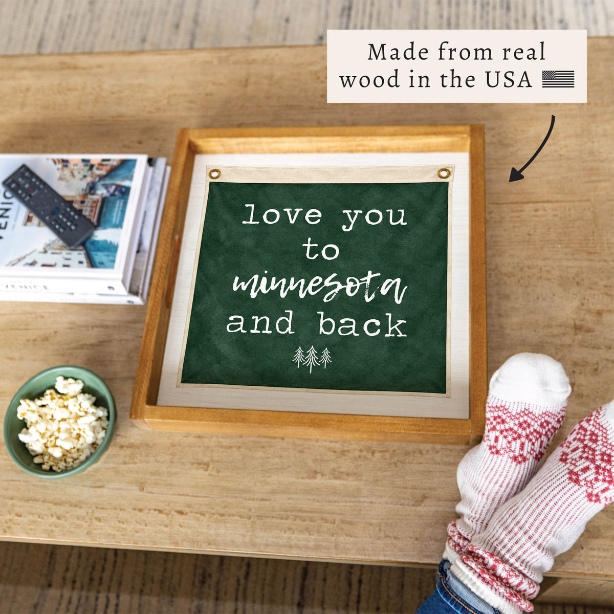 Love You To Personalized Green Vintage Flag Serving Tray