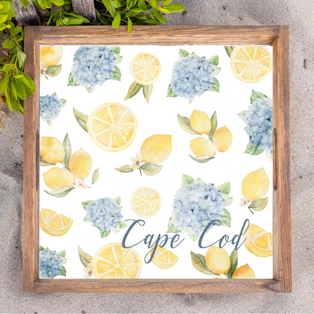 Personalized Hydrangea Lemon Wooden Serving Tray