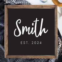 Black/White Family Name EST Personalized Wooden Serving Tray