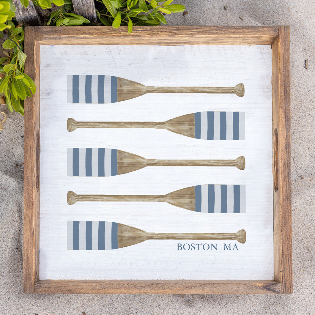 Personalized Striped Oars Wooden Serving Tray