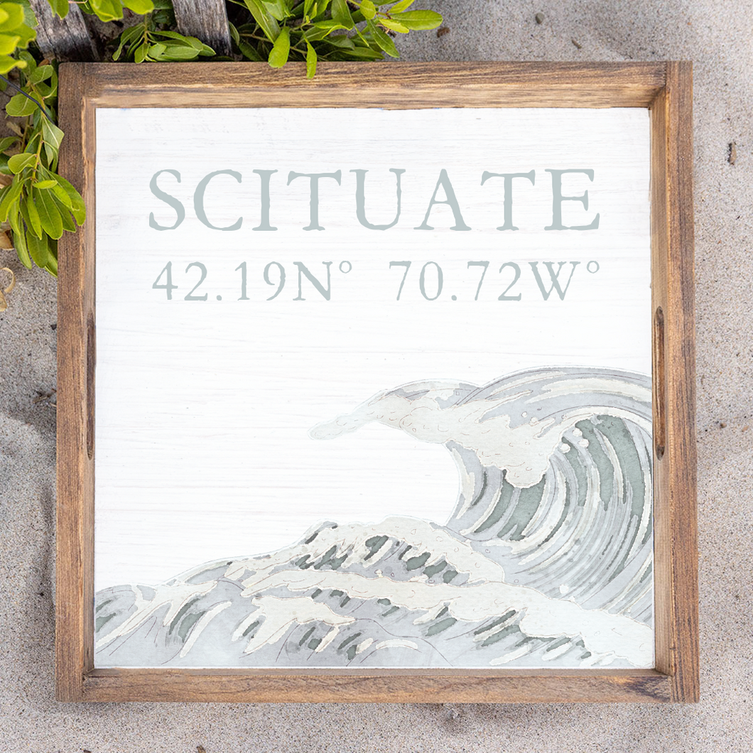Personalized Two Line Wave Wooden Serving Tray