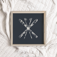 Navy Blue Ski Decorative Wooden Serving Tray