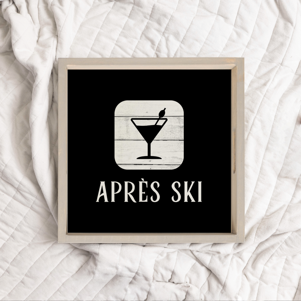 Black and White Apres Ski Martini Wooden Serving Tray