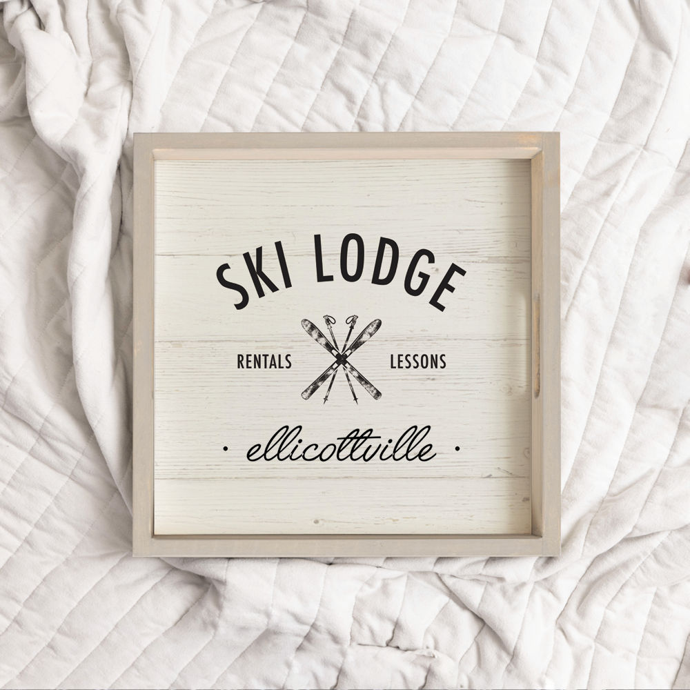 Personalized Ski Lodge Rentals Lessons Wooden Serving Tray