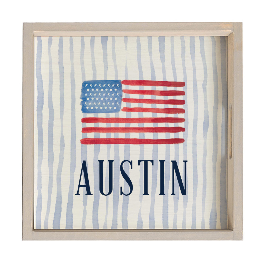 American Flag Watercolor Personalized Serving Tray