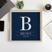 Custom Initial Navy Personalized Wooden Serving Tray