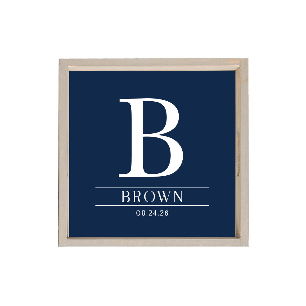 Custom Initial Navy Personalized Wooden Serving Tray