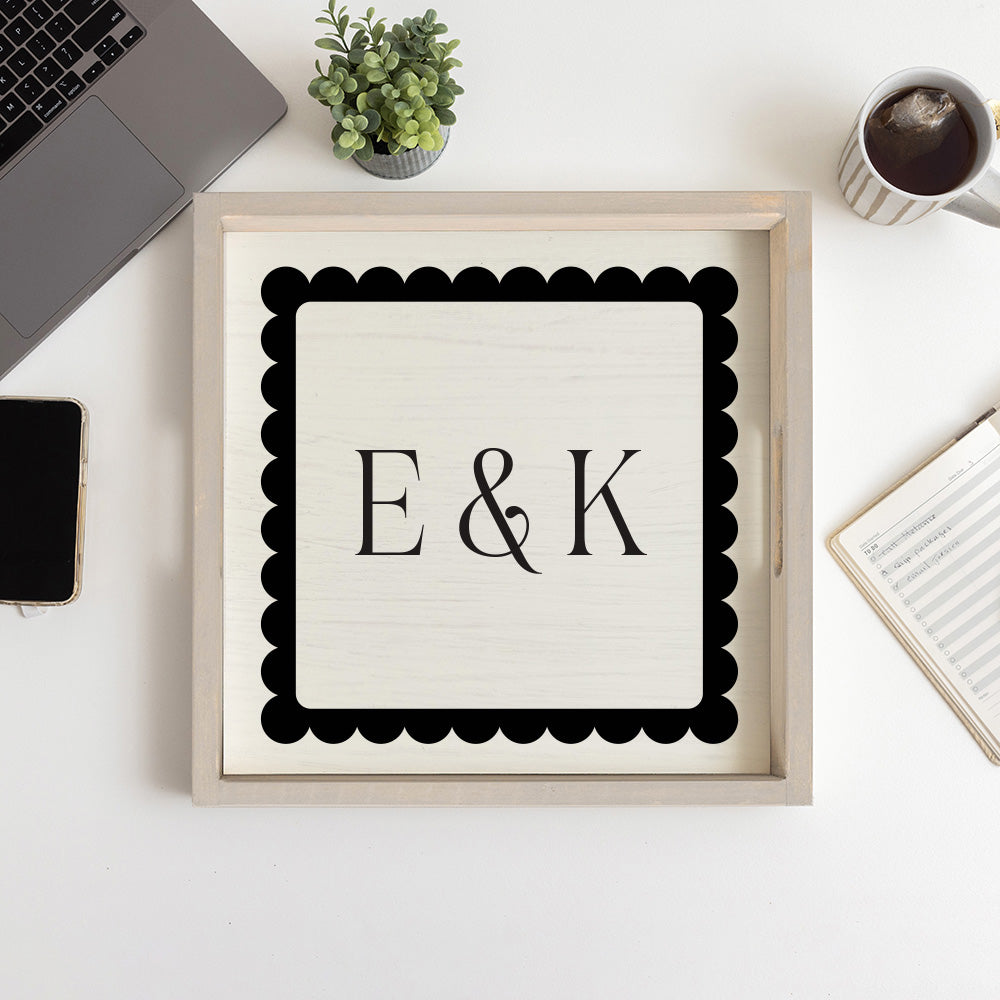 Scalloped Monogram Personalized Serving Tray