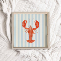 Blue Striped Watercolor Lobster Wooden Serving Tray