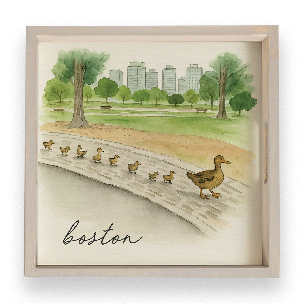 Boston Watercolor Ducklings Serving Tray