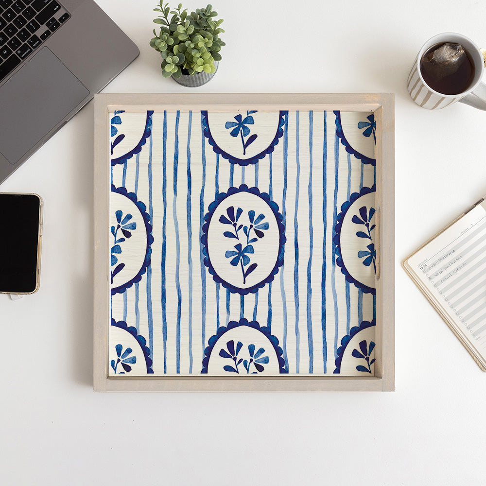 Indigo Bloom Serving Tray