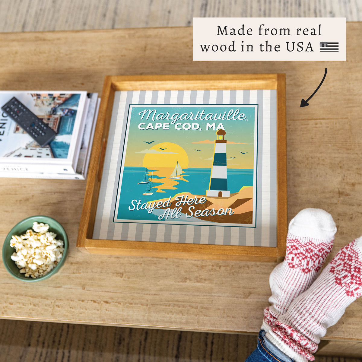 *Cape Cod Stayed Here All Season Stripes Serving Tray