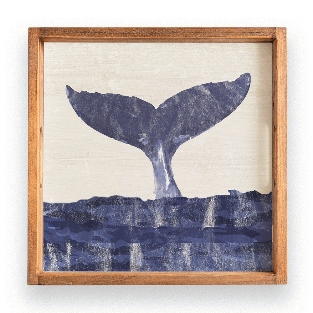 Indigo Whale Tail Wooden Serving Tray