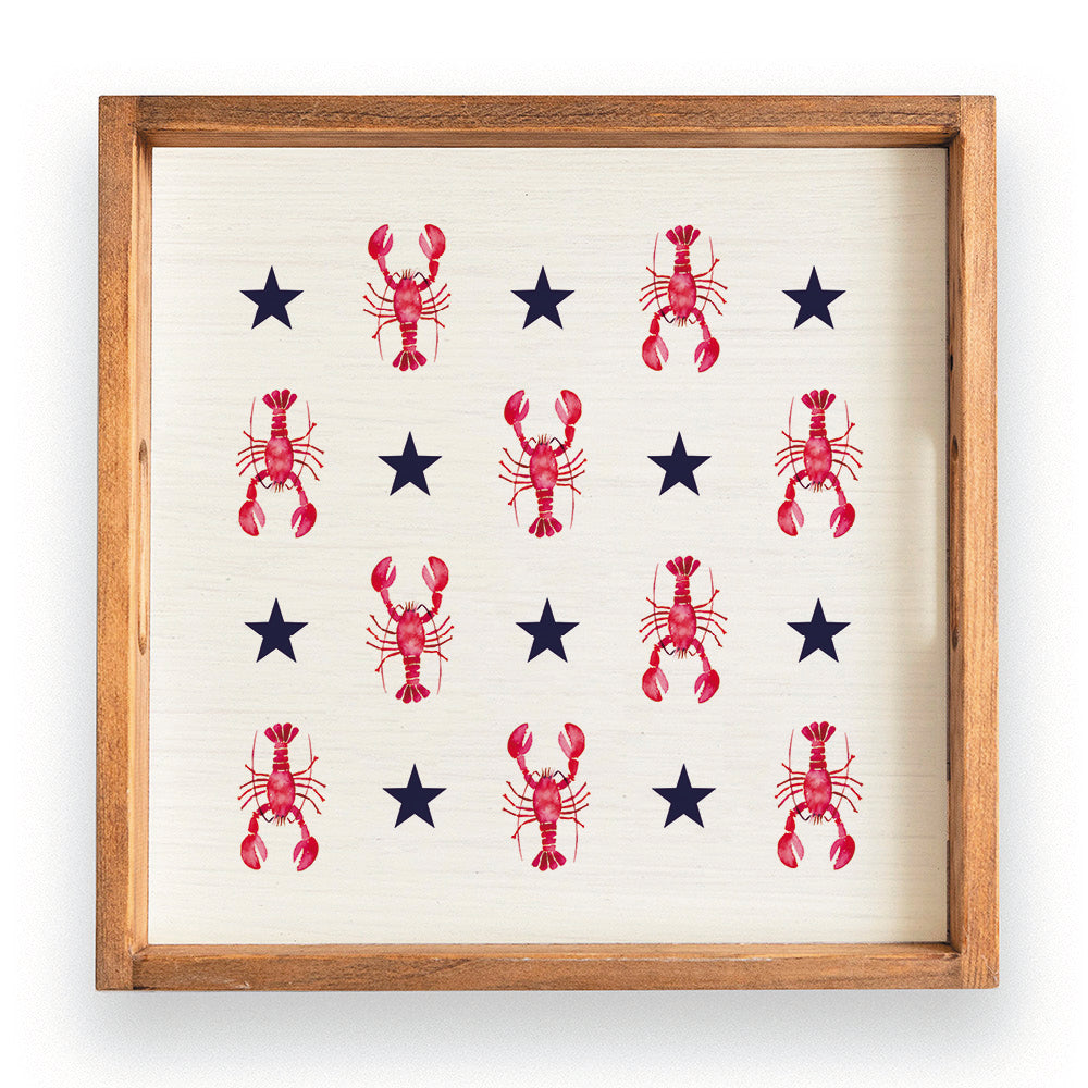 Red, White, and Blue Patriotic Lobster Wooden Serving Tray