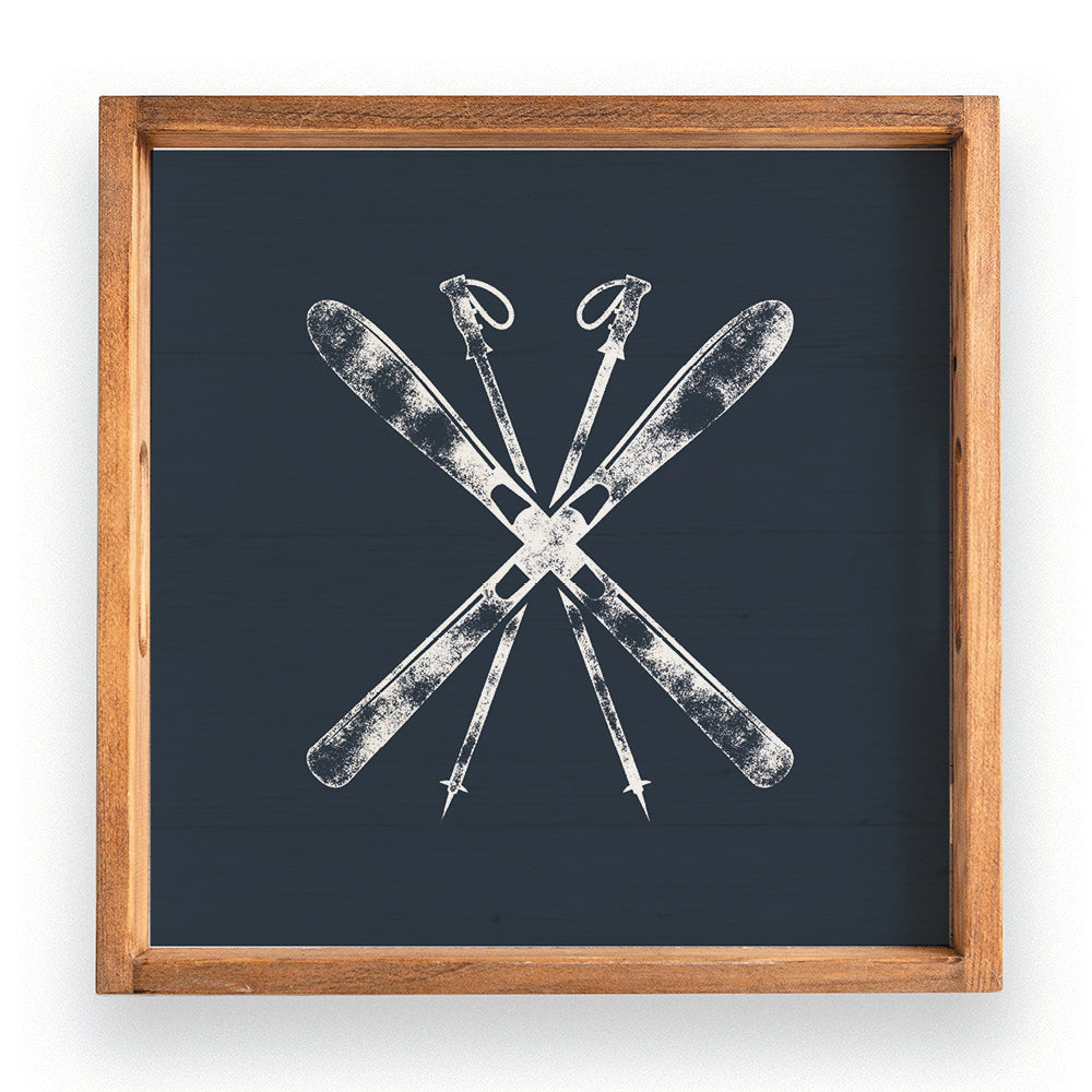 Navy Blue Ski Decorative Wooden Serving Tray