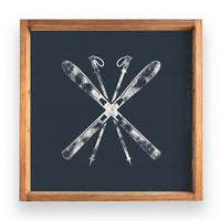 Navy Blue Ski Decorative Wooden Serving Tray