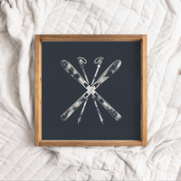 Navy Blue Ski Decorative Wooden Serving Tray