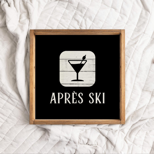 Black and White Apres Ski Martini Wooden Serving Tray