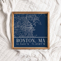 Navy Blue Boston City Grid Coordinates