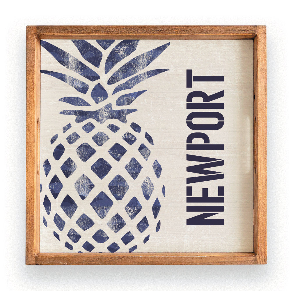 Indigo Pineapple Personalized Wooden Serving Tray
