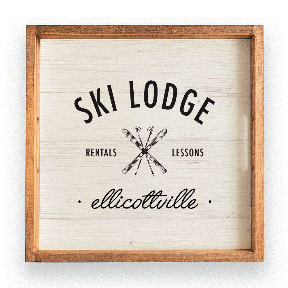 Ski Lodge Rentals Lessons Personalized Wooden Serving Tray