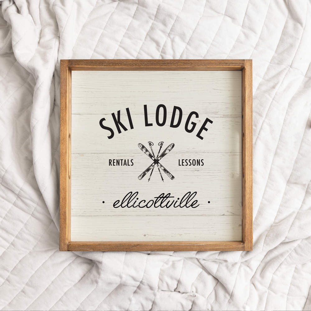 Personalized Ski Lodge Rentals Lessons Wooden Serving Tray