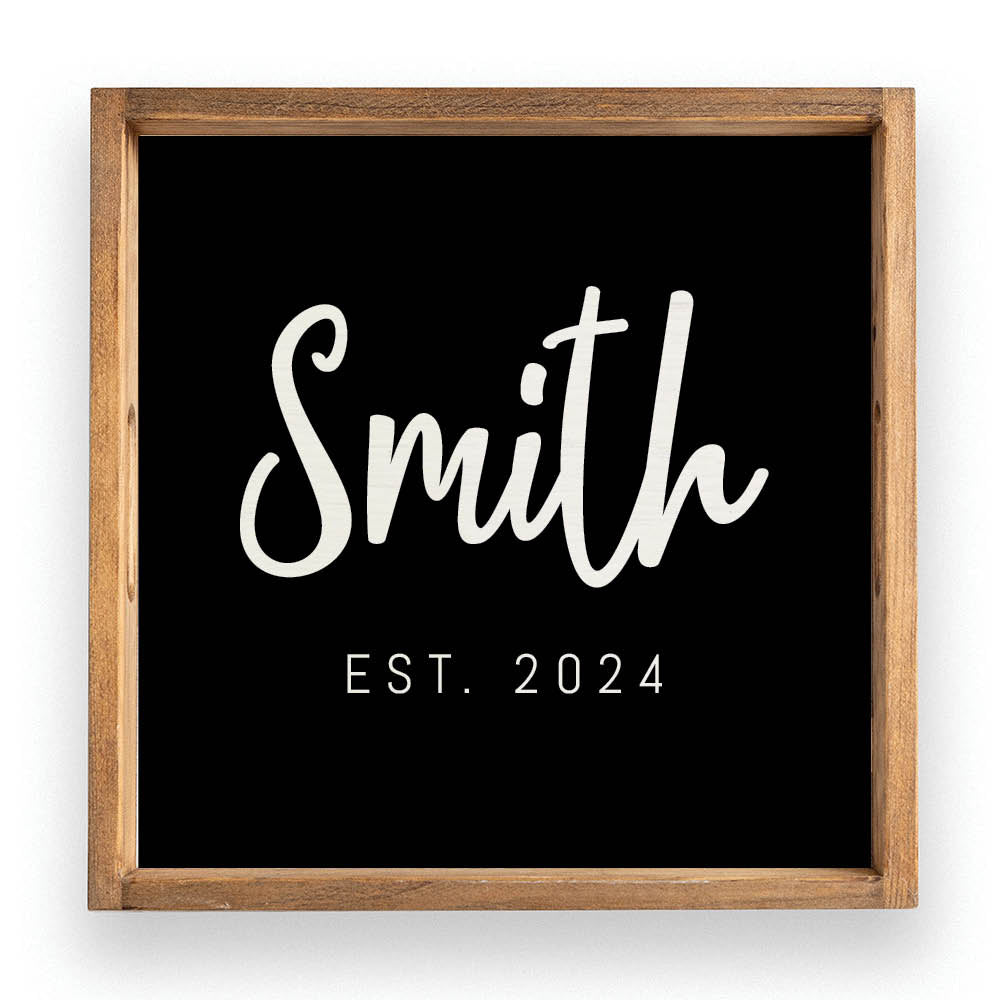 Black/White Family Name EST Personalized Wooden Serving Tray