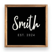 Black/White Family Name EST Personalized Wooden Serving Tray
