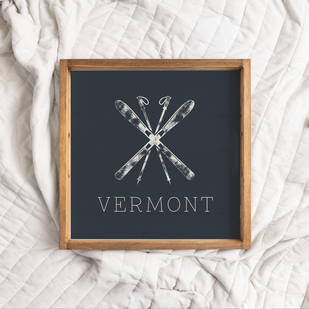 Personalized Navy Blue Ski Wooden Serving Tray