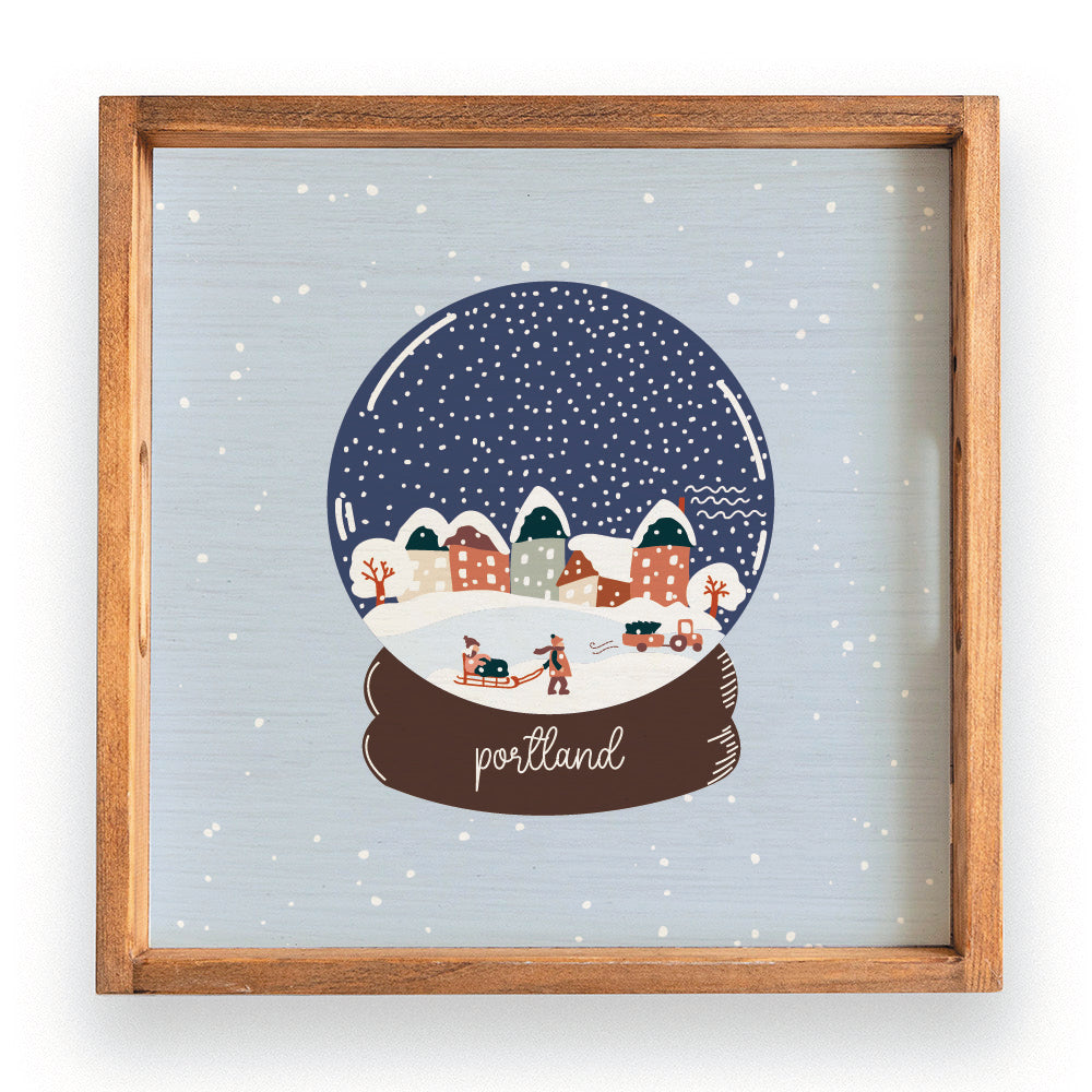 Vintage Snow Globe Village Personalized Wooden Serving Tray