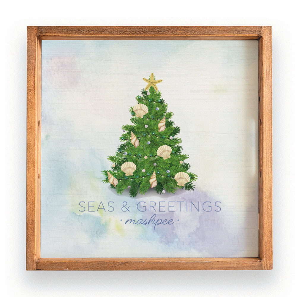 Coastal Christmas Tree Personalized Wooden Serving Tray