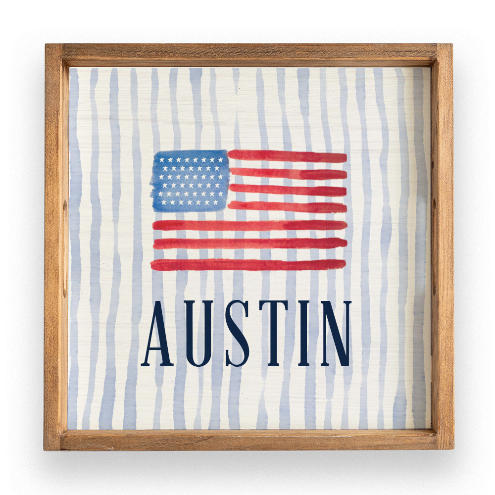 American Flag Watercolor Personalized Serving Tray
