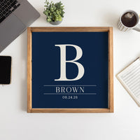 Custom Initial Navy Personalized Wooden Serving Tray