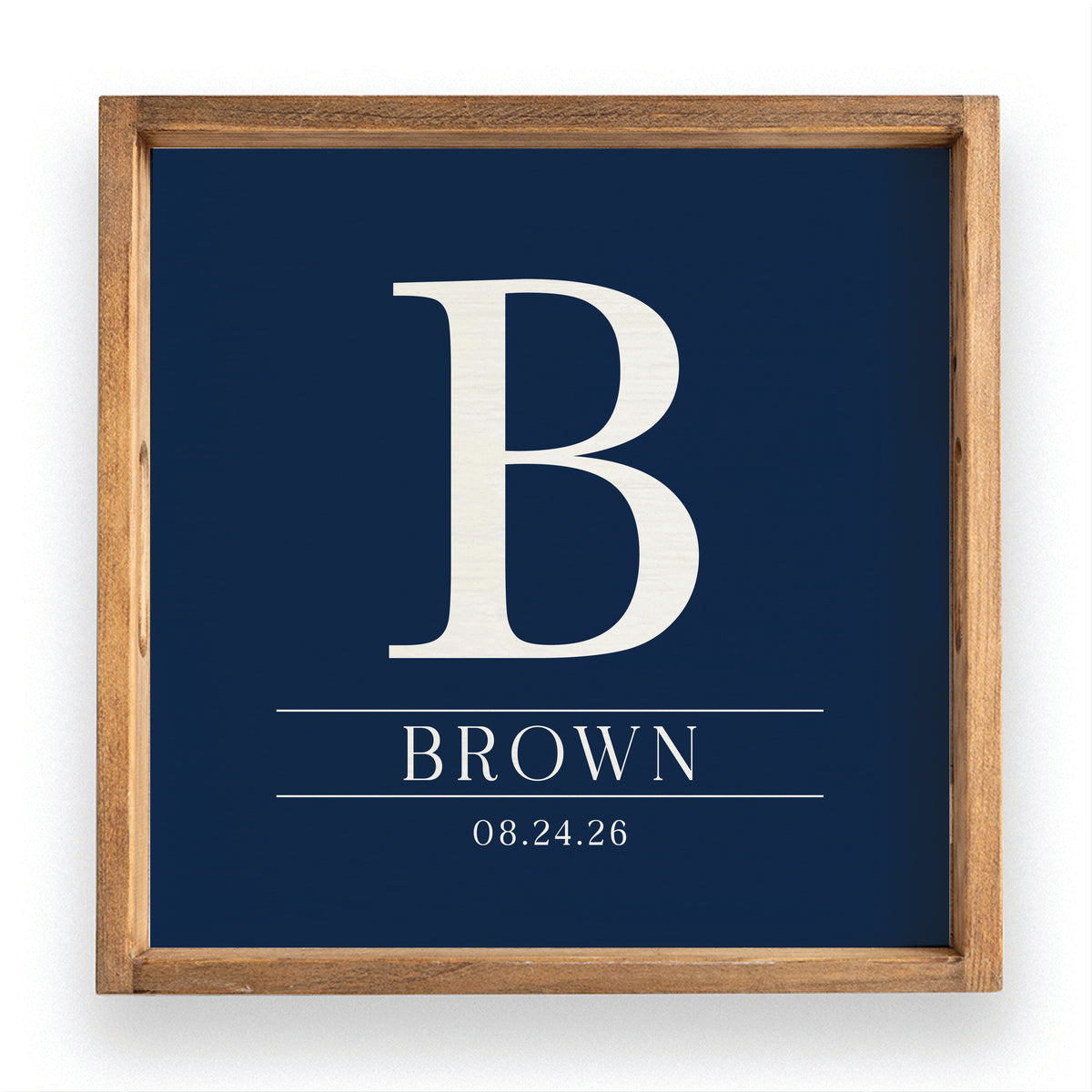 Custom Initial Navy Personalized Wooden Serving Tray