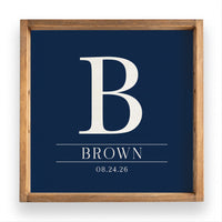 Custom Initial Navy Personalized Wooden Serving Tray
