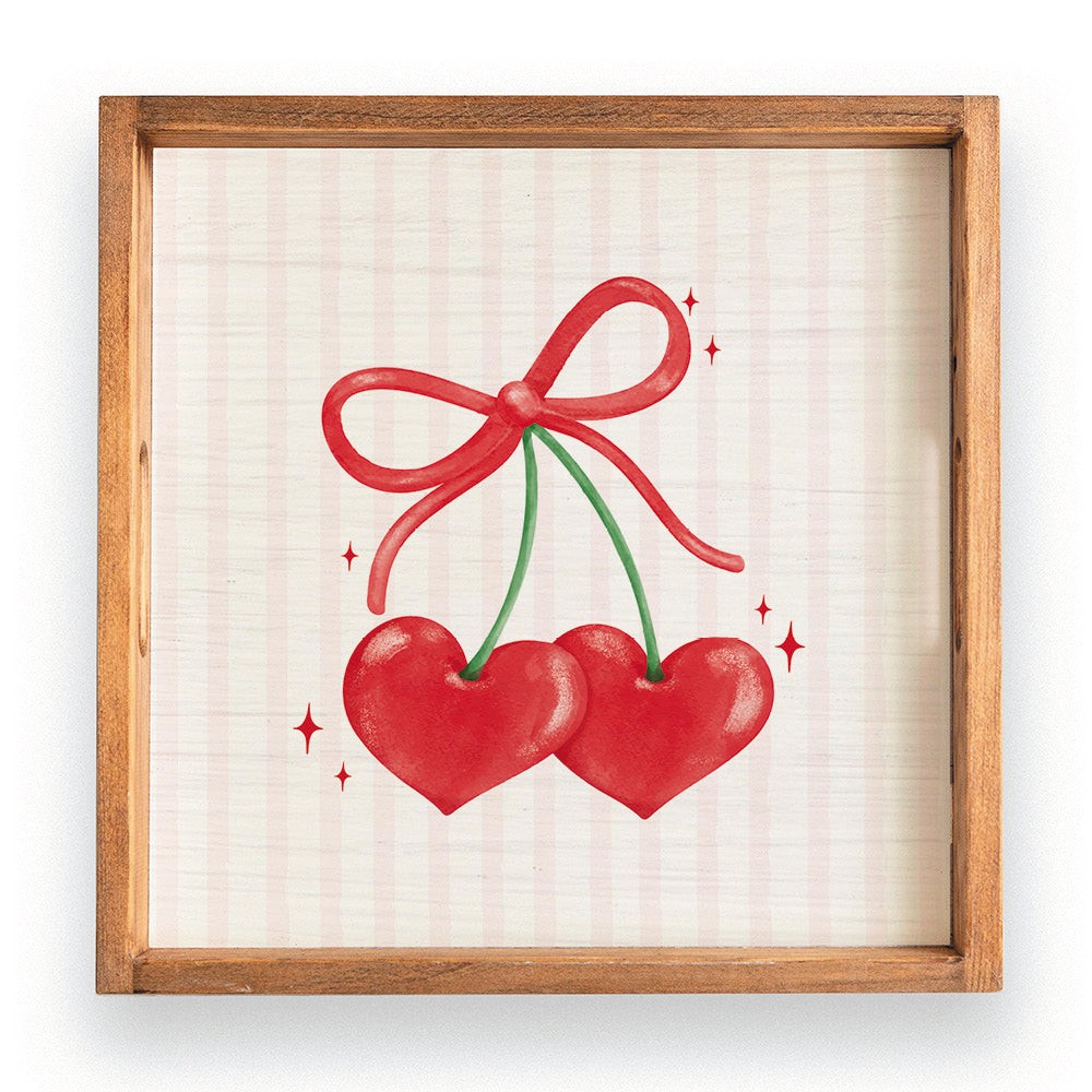 Bow Cherry Hearts Wooden Serving Tray