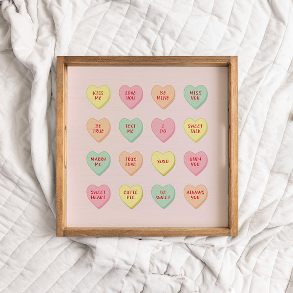 Conversation Hearts Wooden Serving Tray