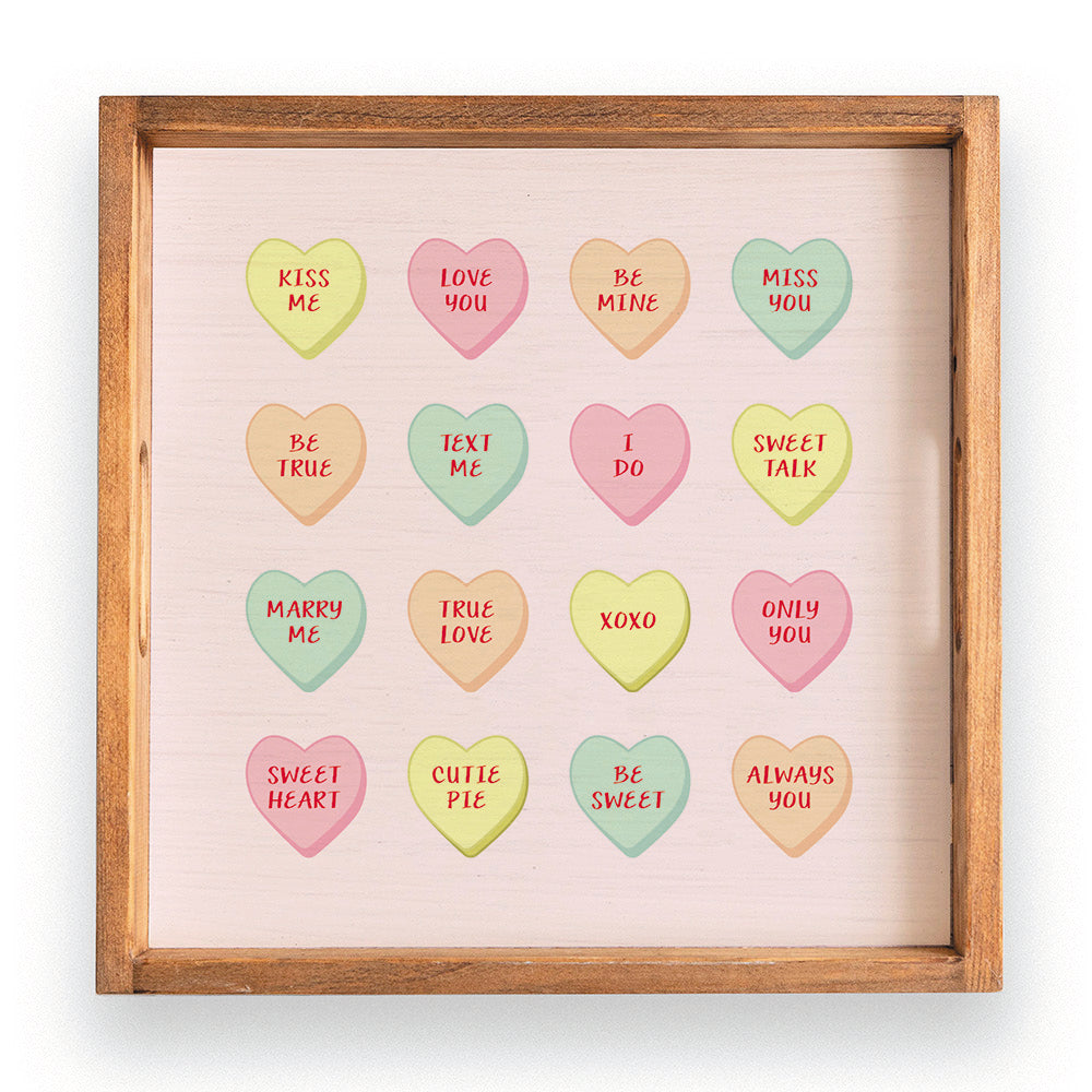 Conversation Hearts Wooden Serving Tray