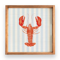 Blue Striped Watercolor Lobster Wooden Serving Tray