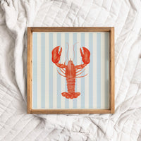 Blue Striped Watercolor Lobster Wooden Serving Tray