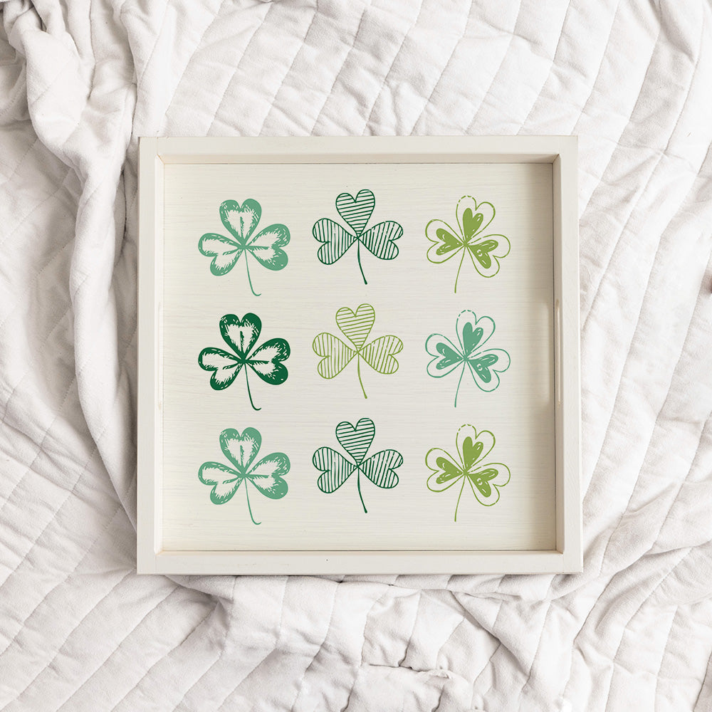 Repeating Shamrocks Wooden Serving Tray