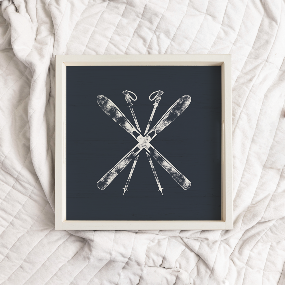 Navy Blue Ski Decorative Wooden Serving Tray